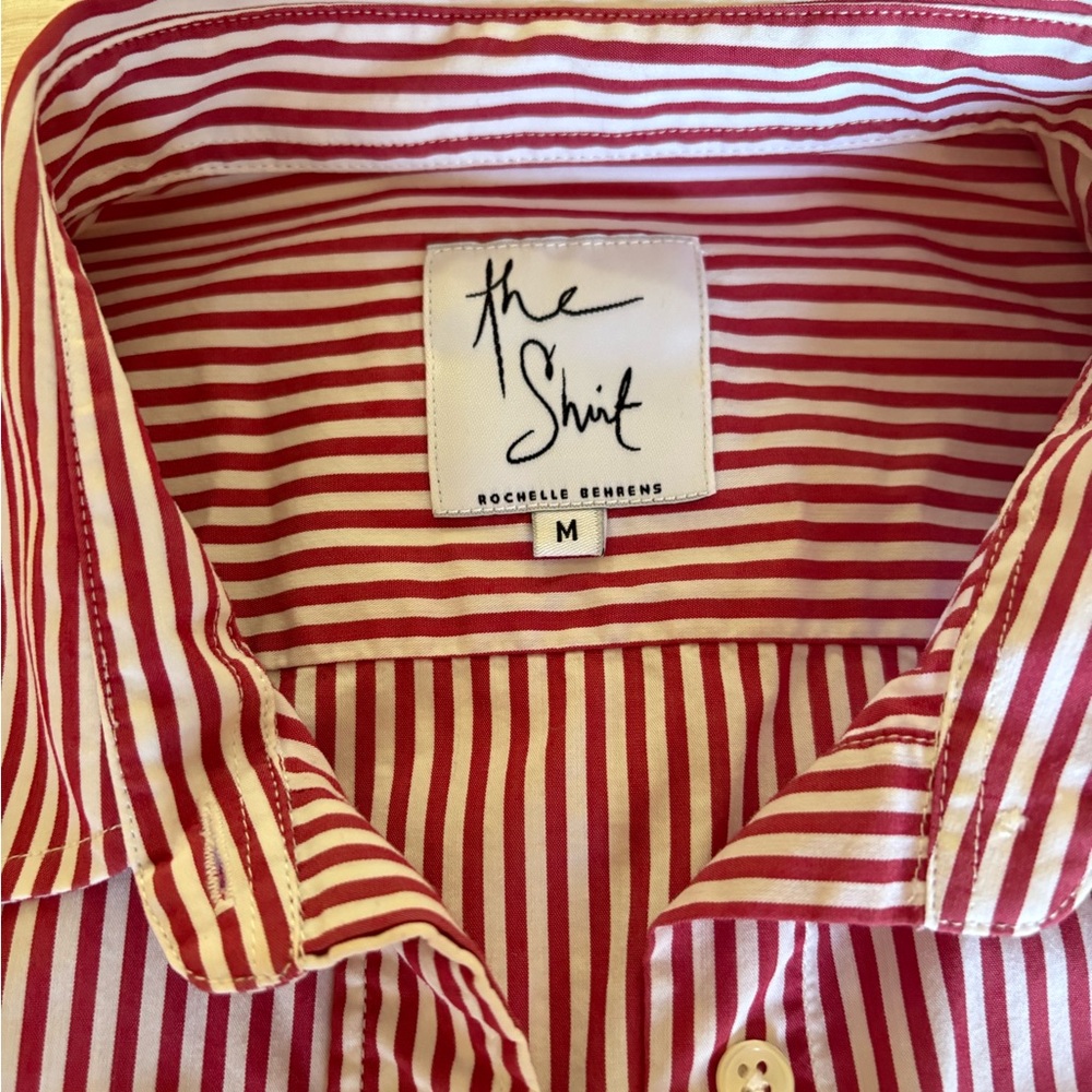 The Shirt by Rochelle Behrens Red Striped Blouse